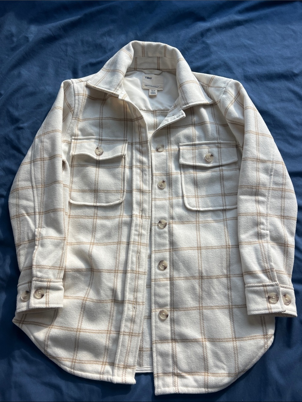 Cream Plaid Button-Front Shacket